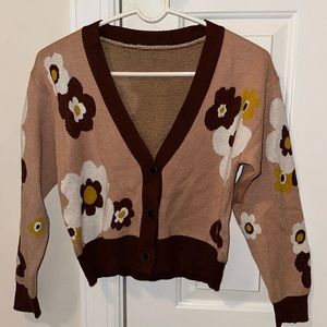 Shein floral cropped cardigan sweater
